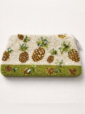 Beaded Pineapple Motif Clutch/Crossbody Bag - Green & White